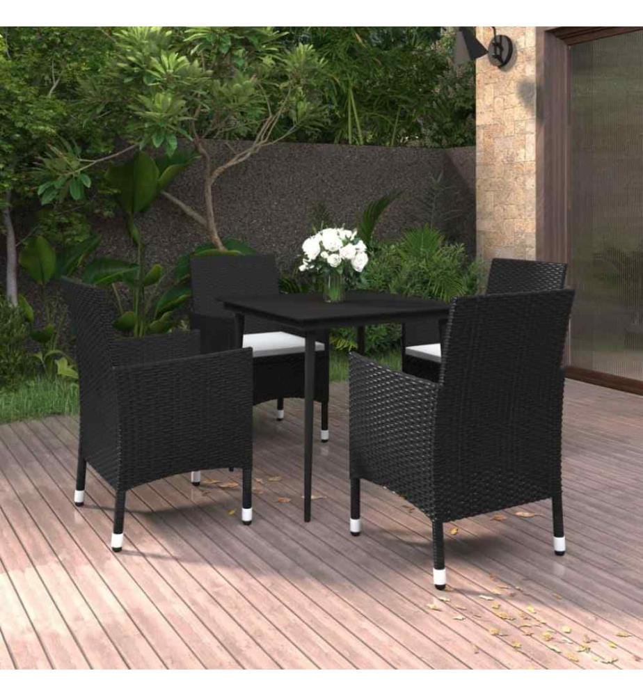 5-tlg. Garten-Essgruppe mit Auflagen Poly Rattan und Glas