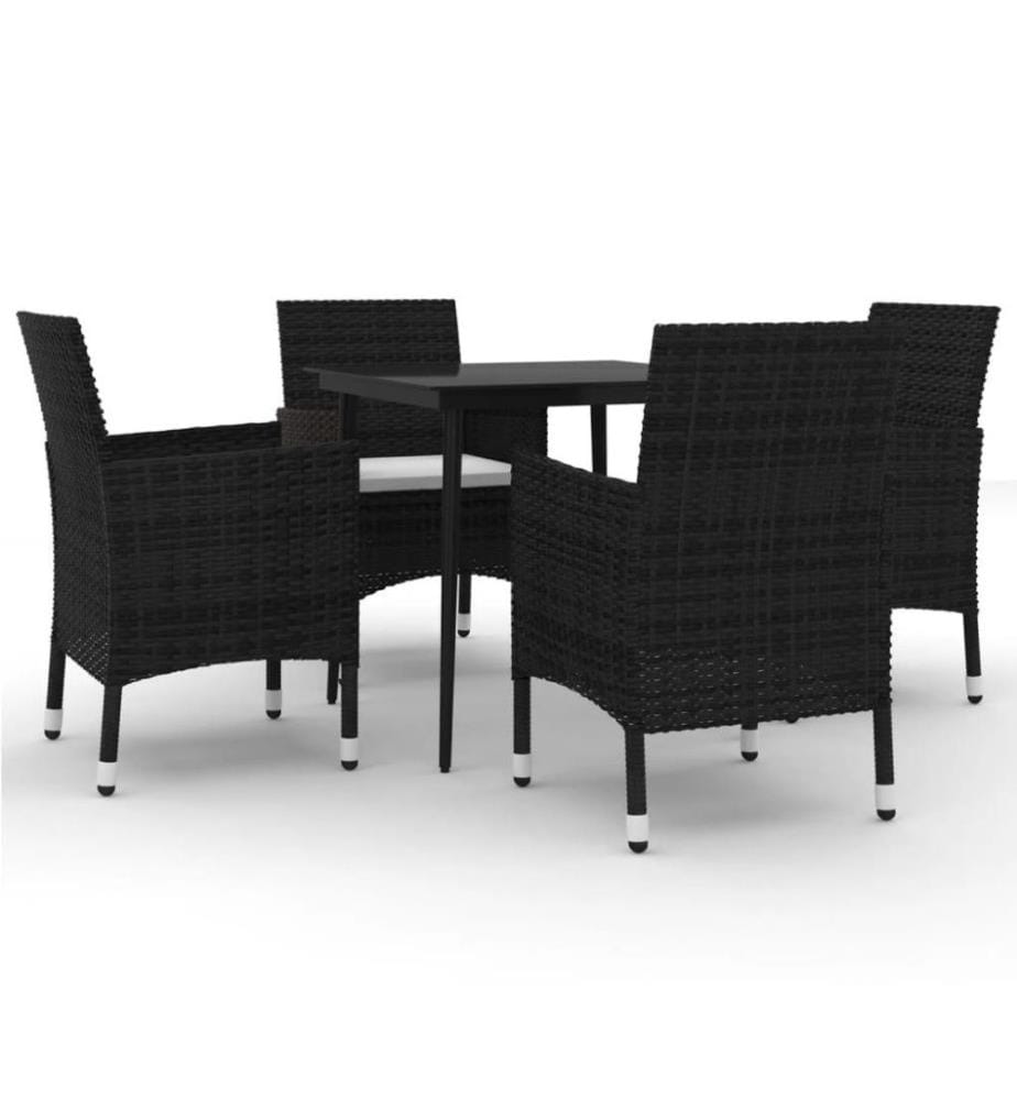 5-tlg. Garten-Essgruppe mit Auflagen Poly Rattan und Glas
