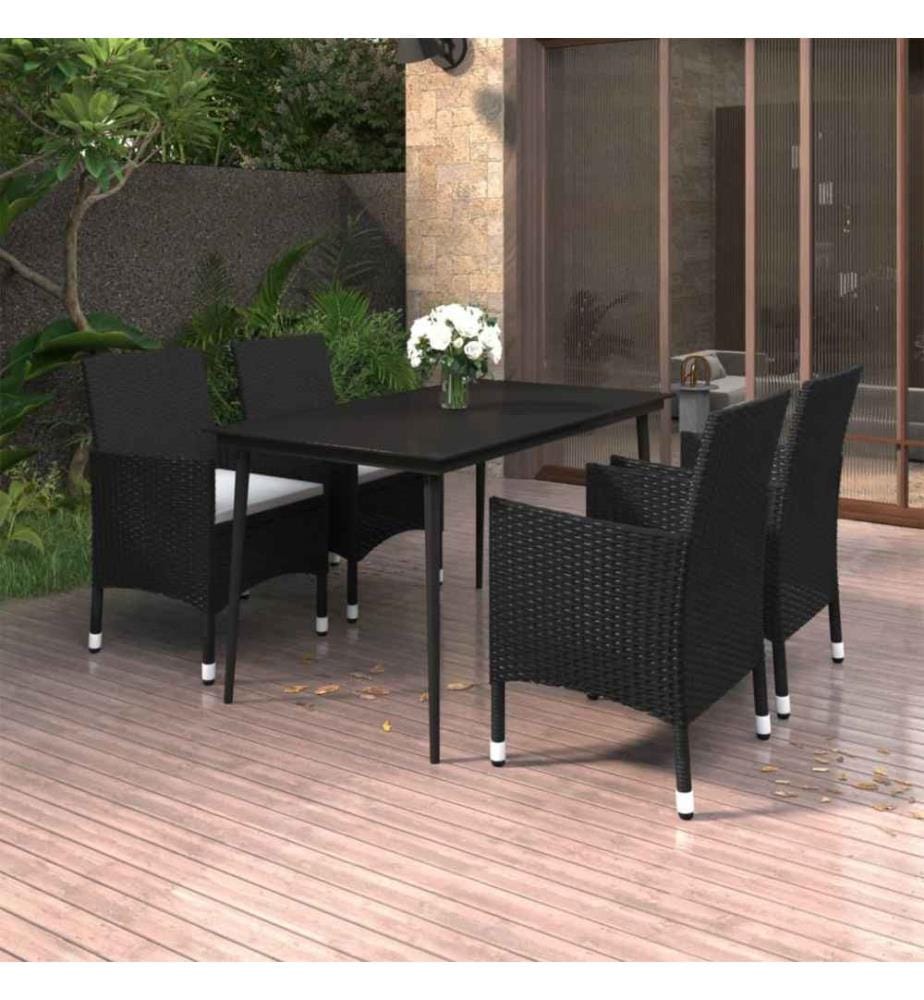 5-tlg. Garten-Essgruppe mit Auflagen Poly Rattan und Glas