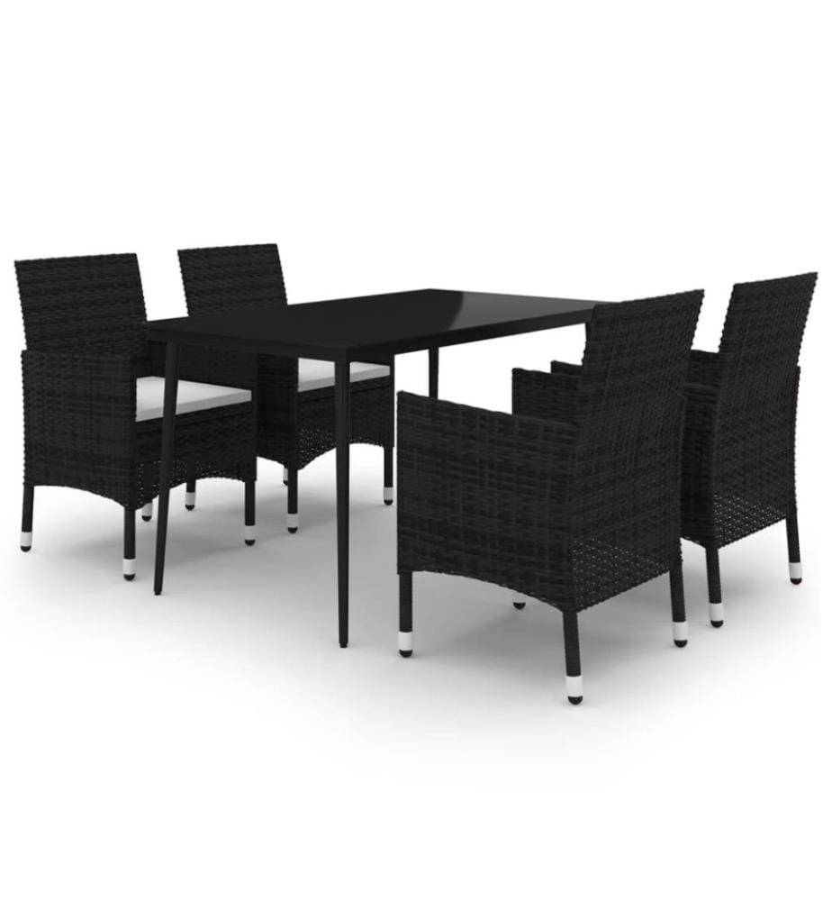 5-tlg. Garten-Essgruppe mit Auflagen Poly Rattan und Glas