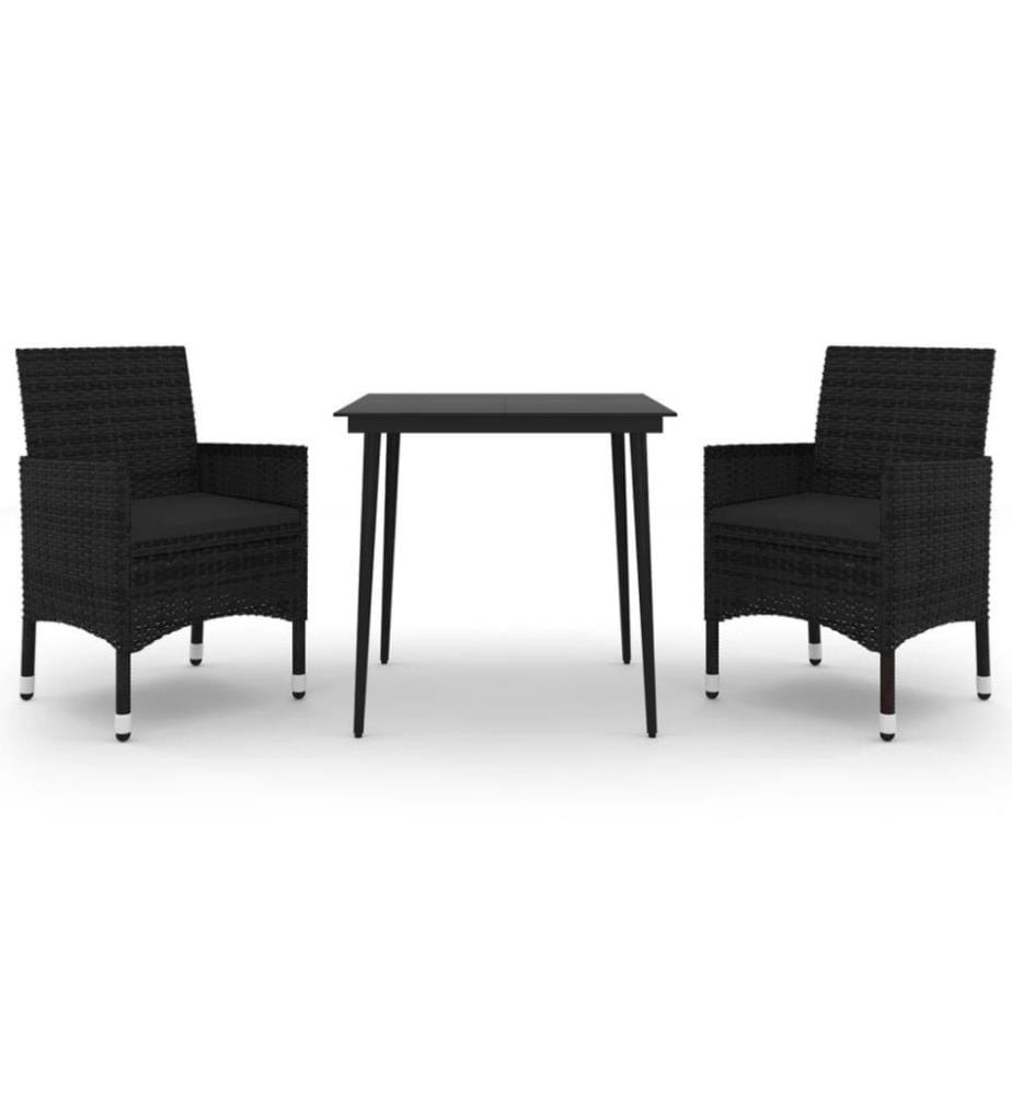 3-tlg. Garten-Essgruppe mit Auflagen Poly Rattan und Glas
