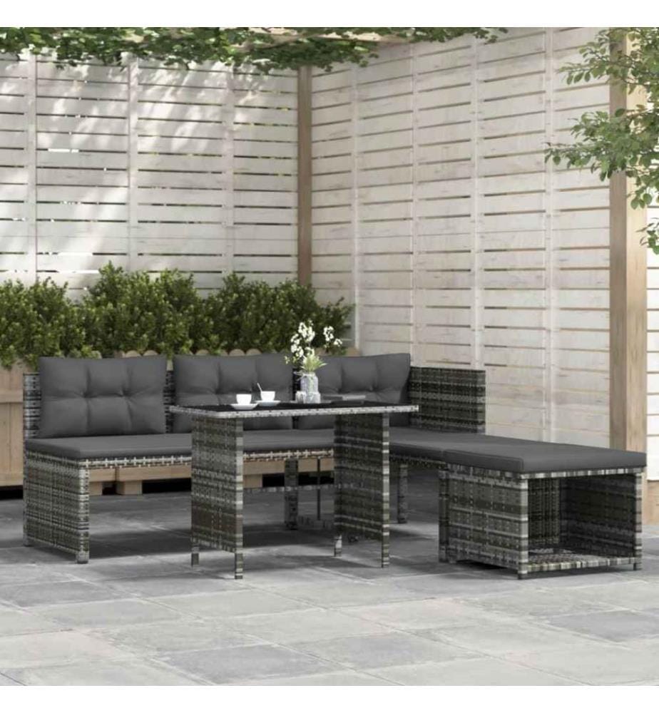 4-tlg. Garten-Essgruppe mit Kissen Grau Poly Rattan