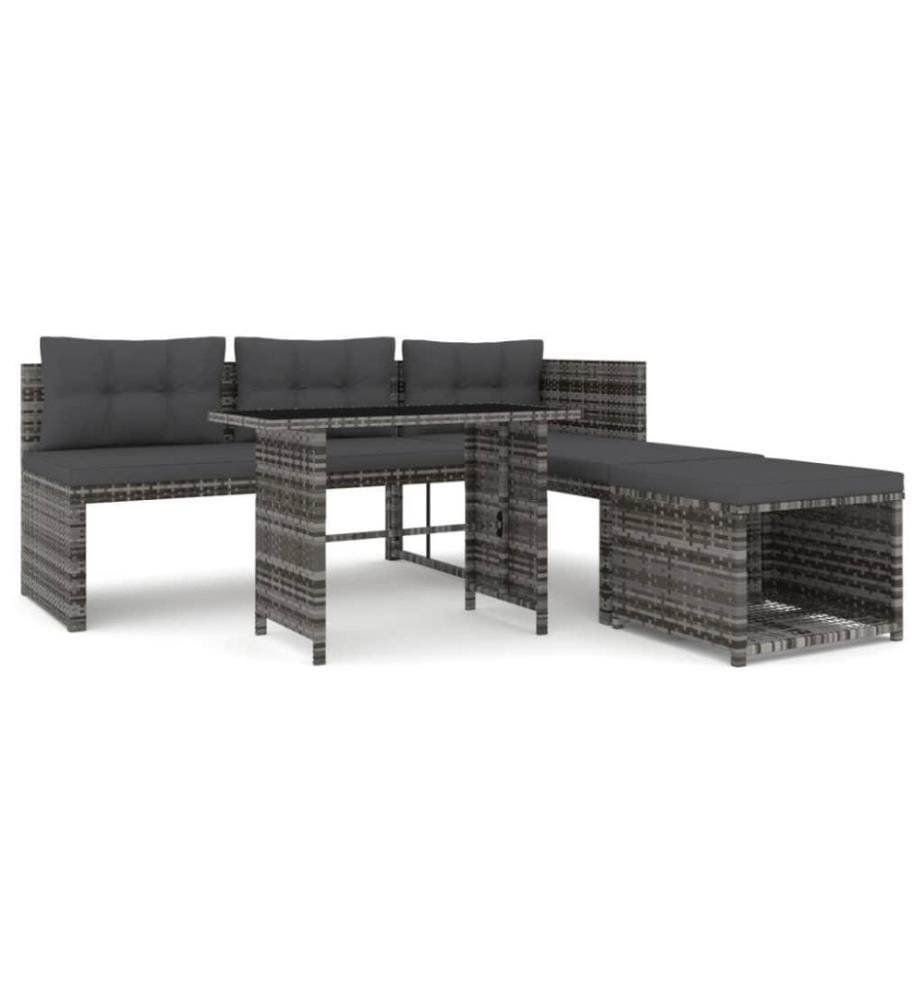 4-tlg. Garten-Essgruppe mit Kissen Grau Poly Rattan