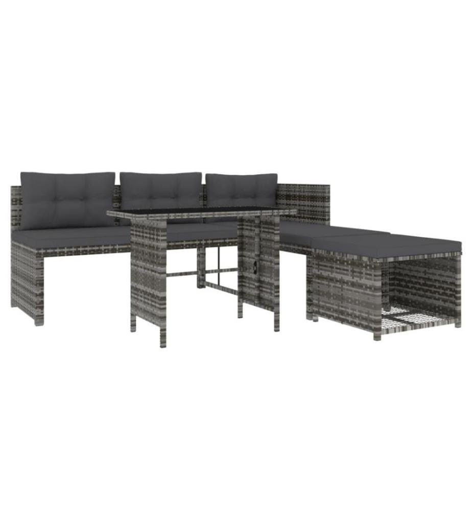 4-tlg. Garten-Essgruppe mit Kissen Grau Poly Rattan