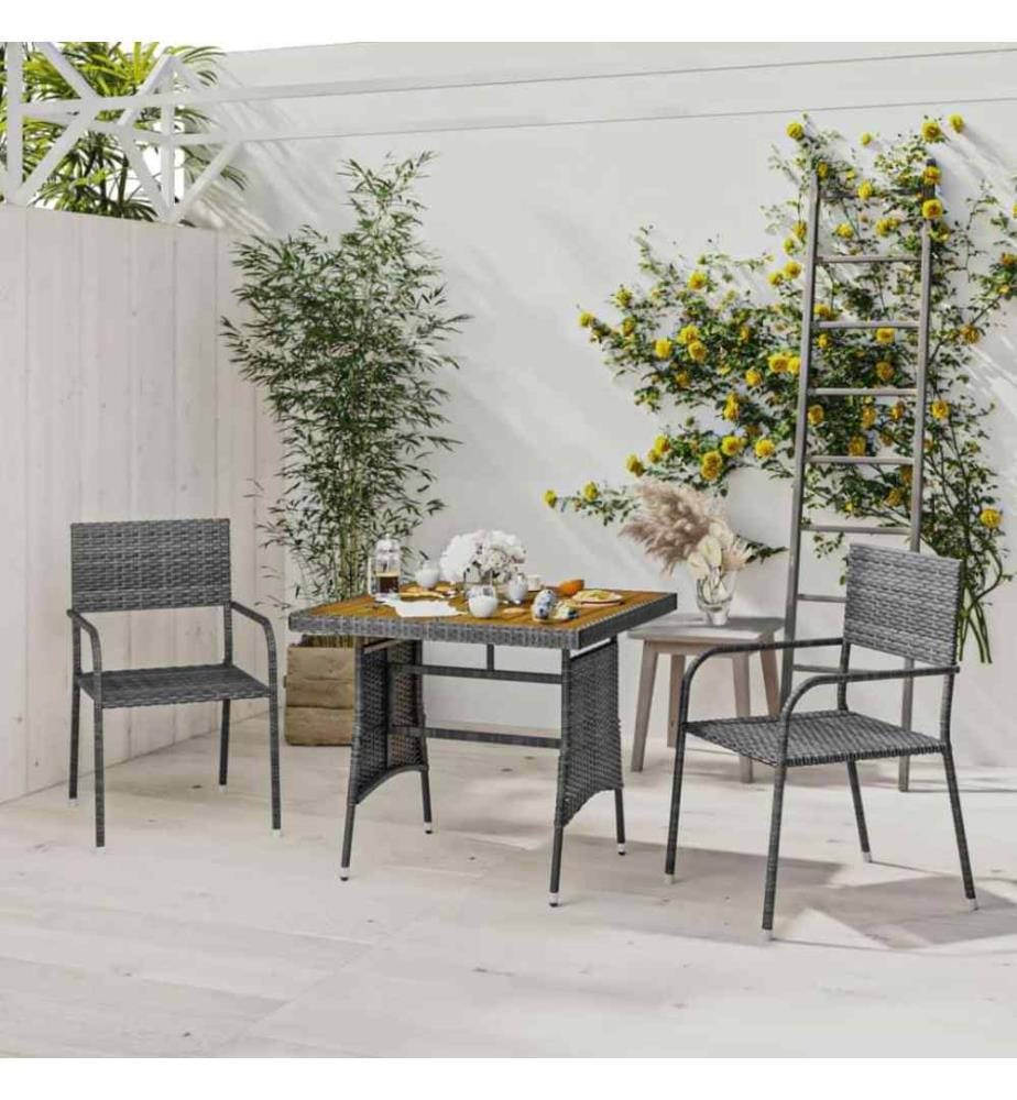3-tlg. Garten-Essgruppe Poly Rattan Grau