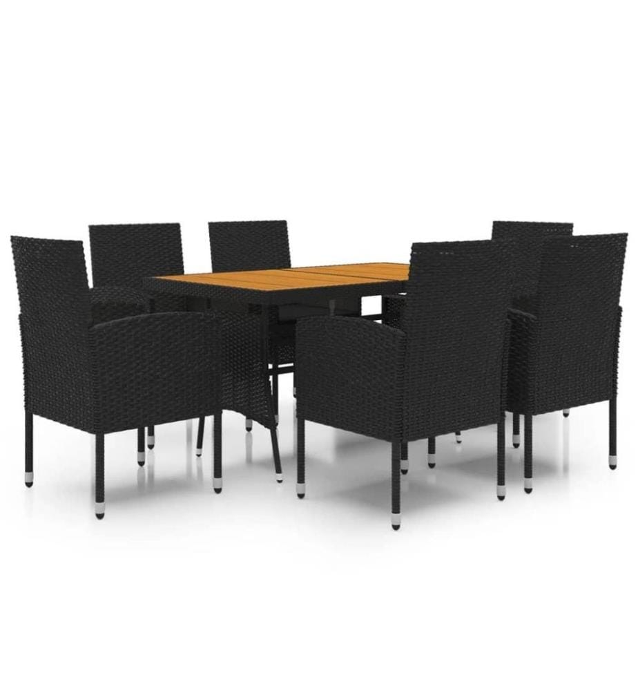 7-tlg. Garten-Essgruppe Poly Rattan Schwarz