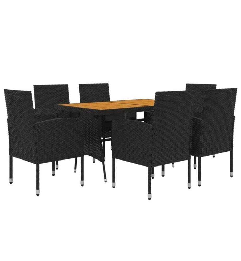 7-tlg. Garten-Essgruppe Poly Rattan Schwarz