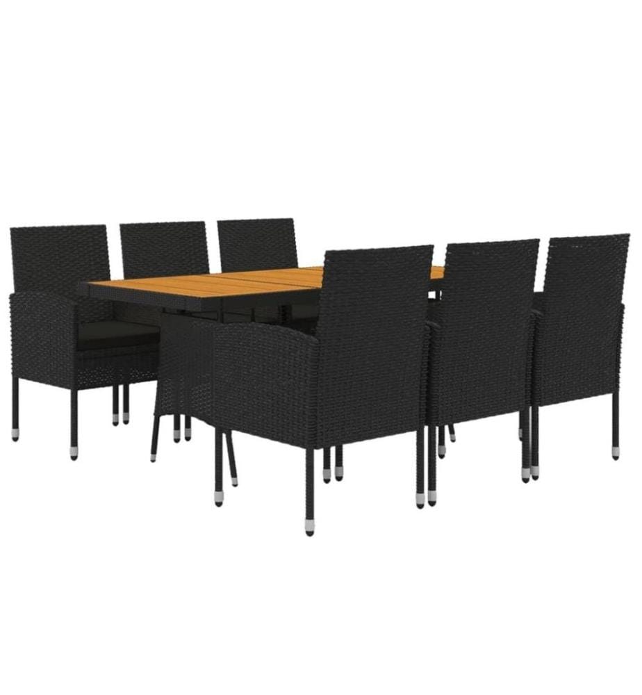 7-tlg. Garten-Essgruppe Poly Rattan Schwarz