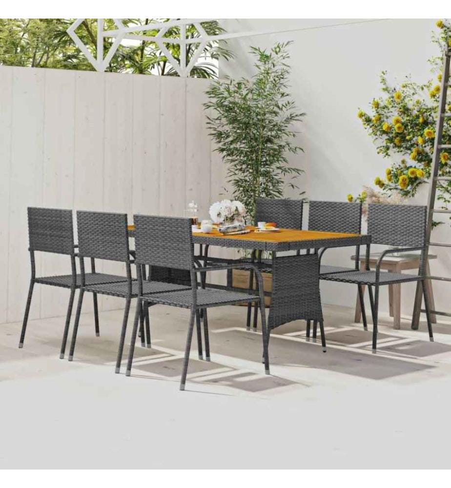 7-tlg. Garten-Essgruppe Poly Rattan Grau