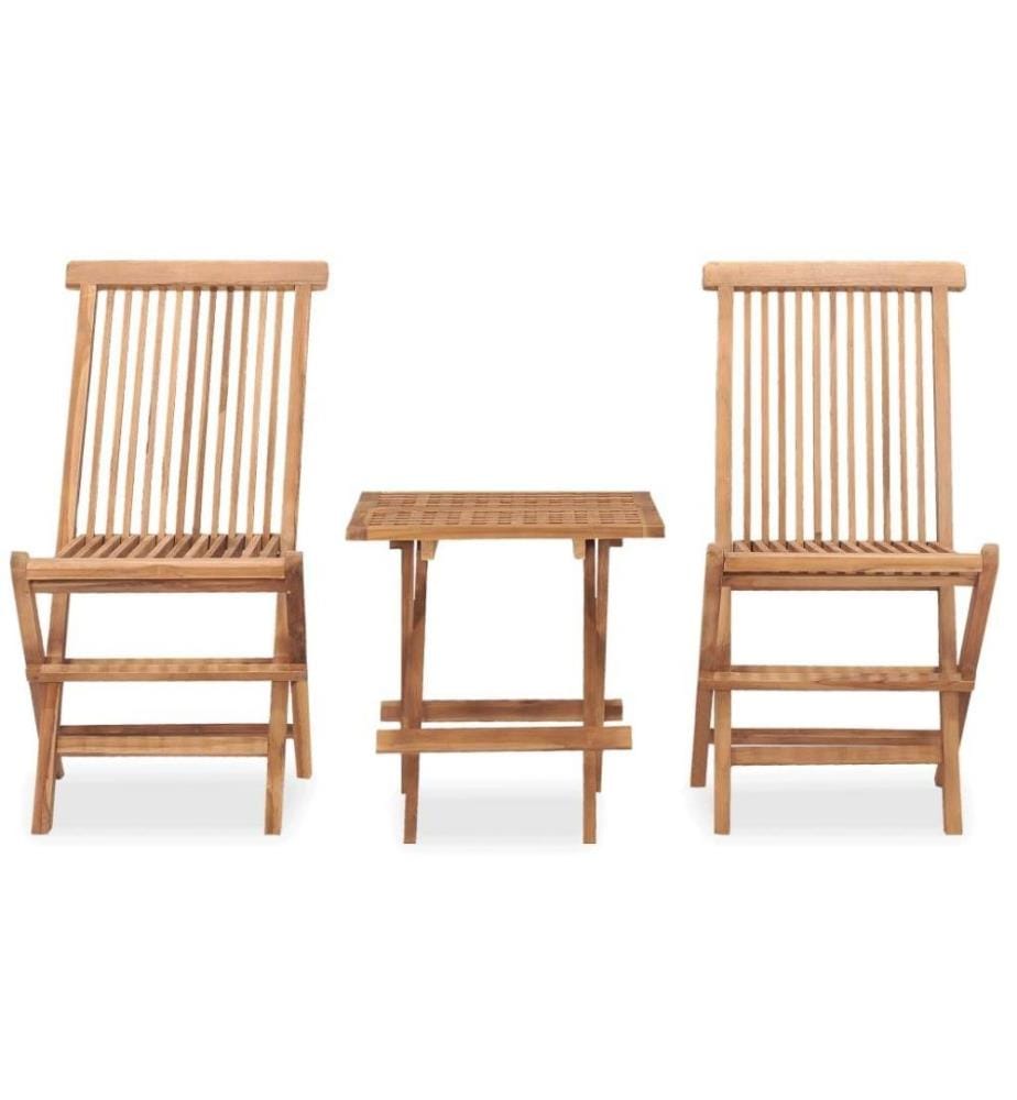 Mobilier à dîner d'extérieur pliable 3 pcs Bois solide de teck