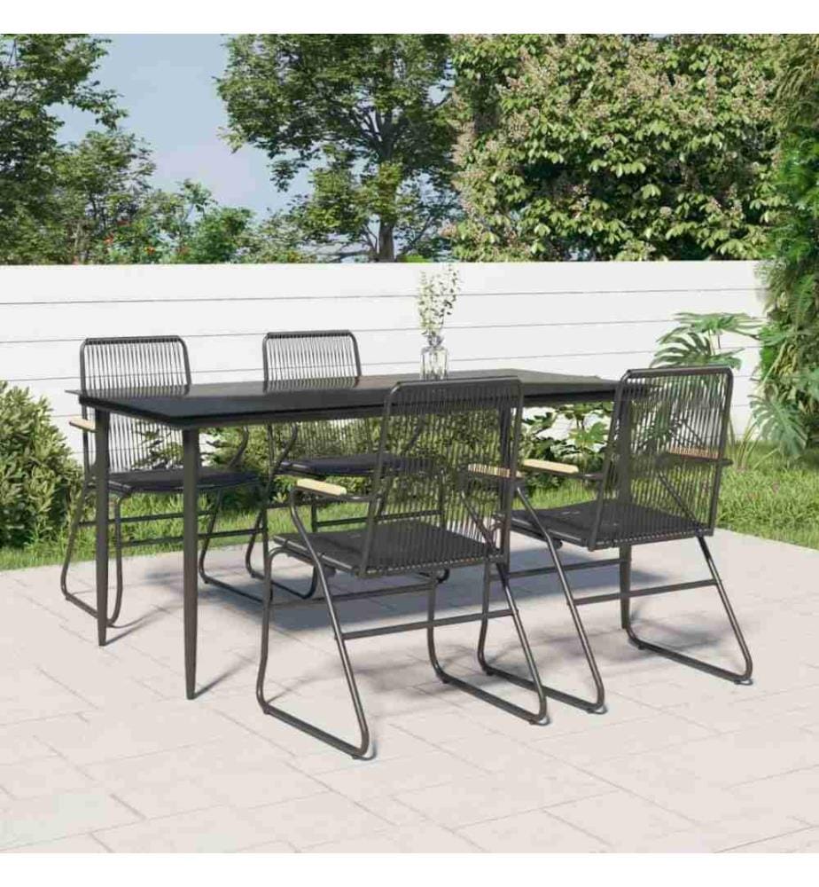 5-tlg. Garten-Essgruppe Schwarz PVC Rattan