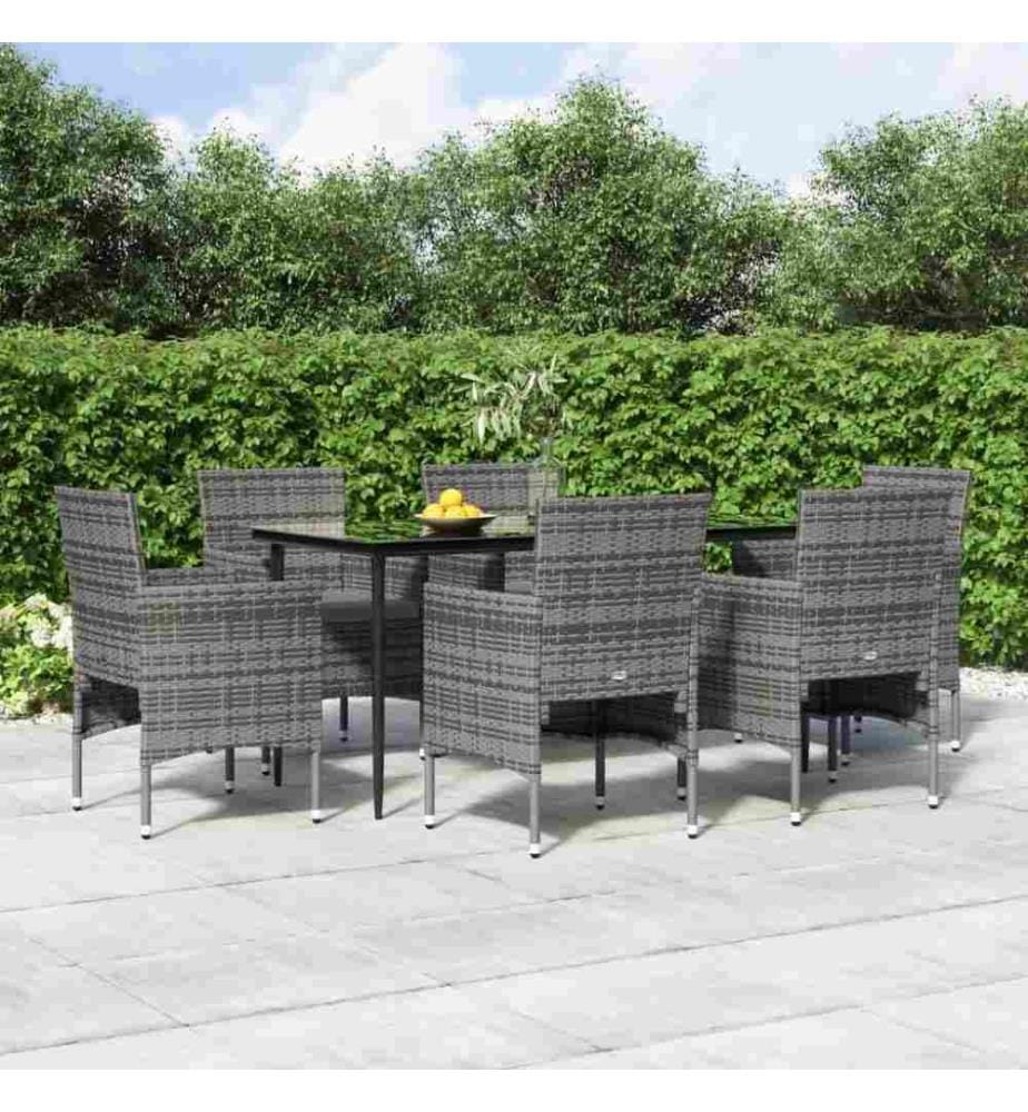 7-tlg. Garten-Essgruppe mit Kissen Grau und Schwarz