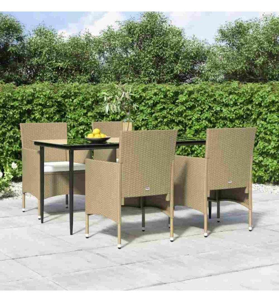 5-tlg. Garten-Essgruppe mit Kissen Beige und Schwarz