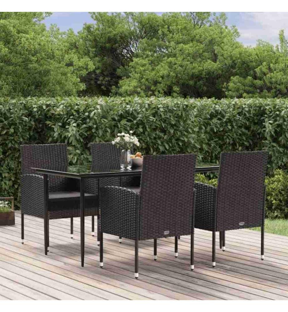 5-tlg. Garten-Essgruppe mit Kissen Schwarz Poly Rattan