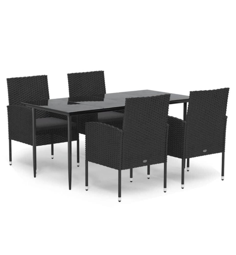 5-tlg. Garten-Essgruppe mit Kissen Schwarz Poly Rattan