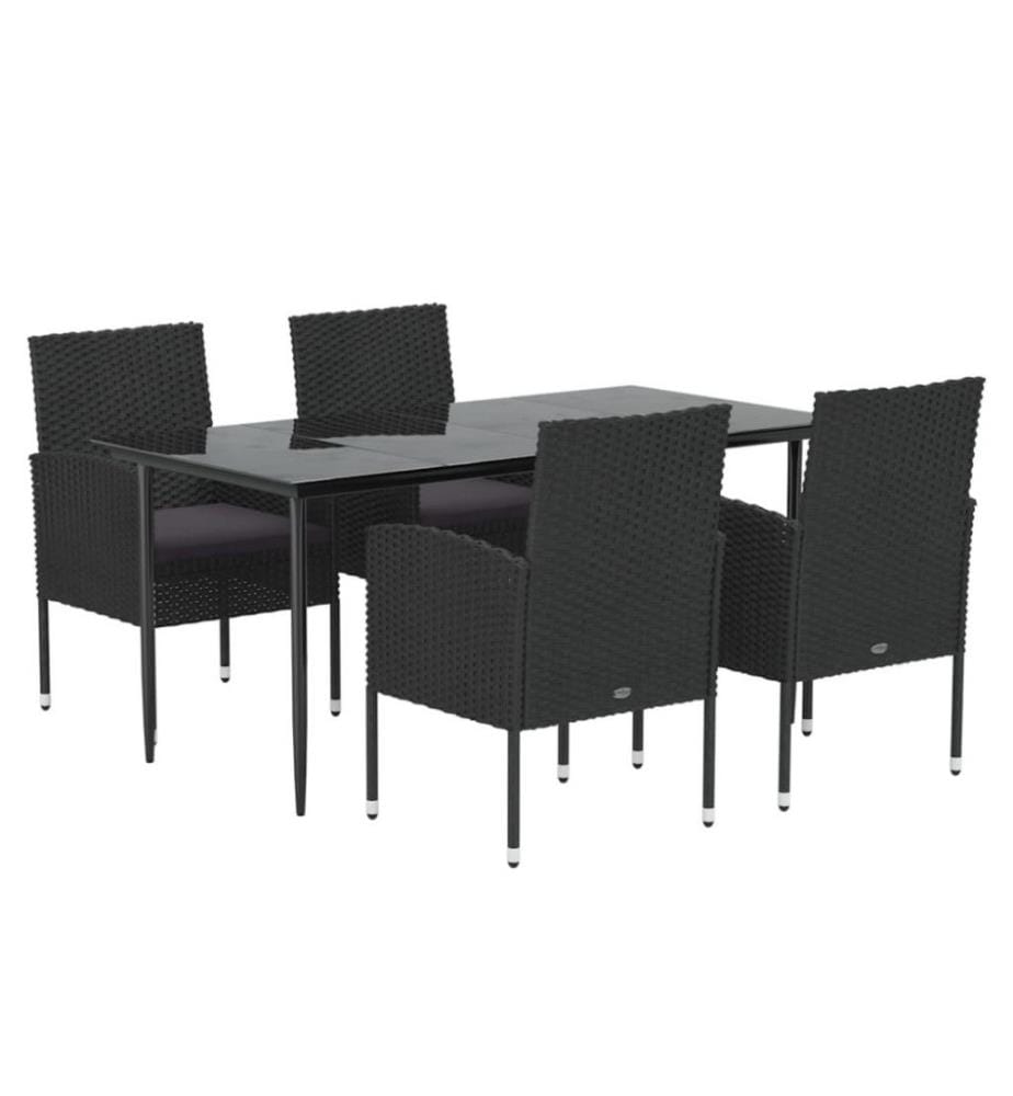5-tlg. Garten-Essgruppe mit Kissen Schwarz Poly Rattan