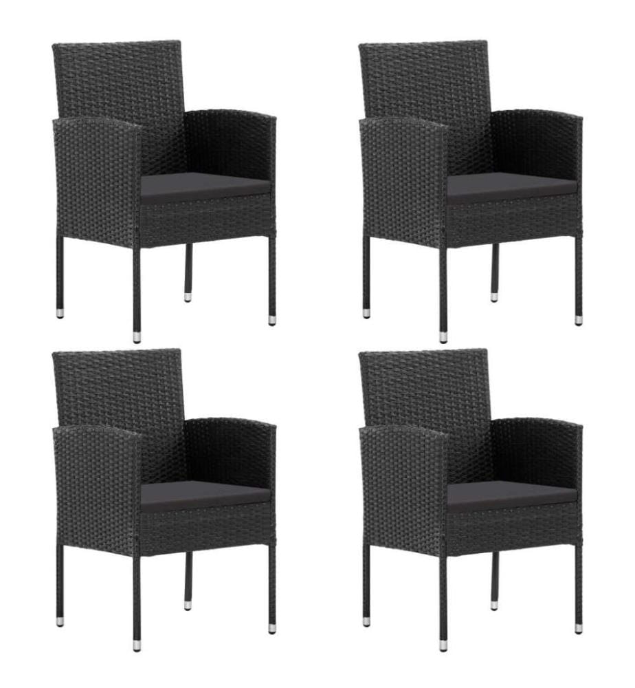 5-tlg. Garten-Essgruppe mit Kissen Schwarz Poly Rattan