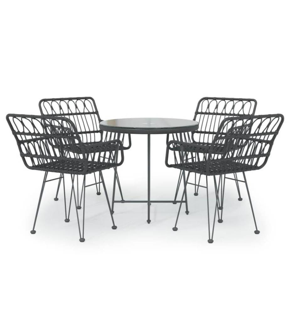 5-tlg. Garten-Essgruppe Schwarz Poly Rattan