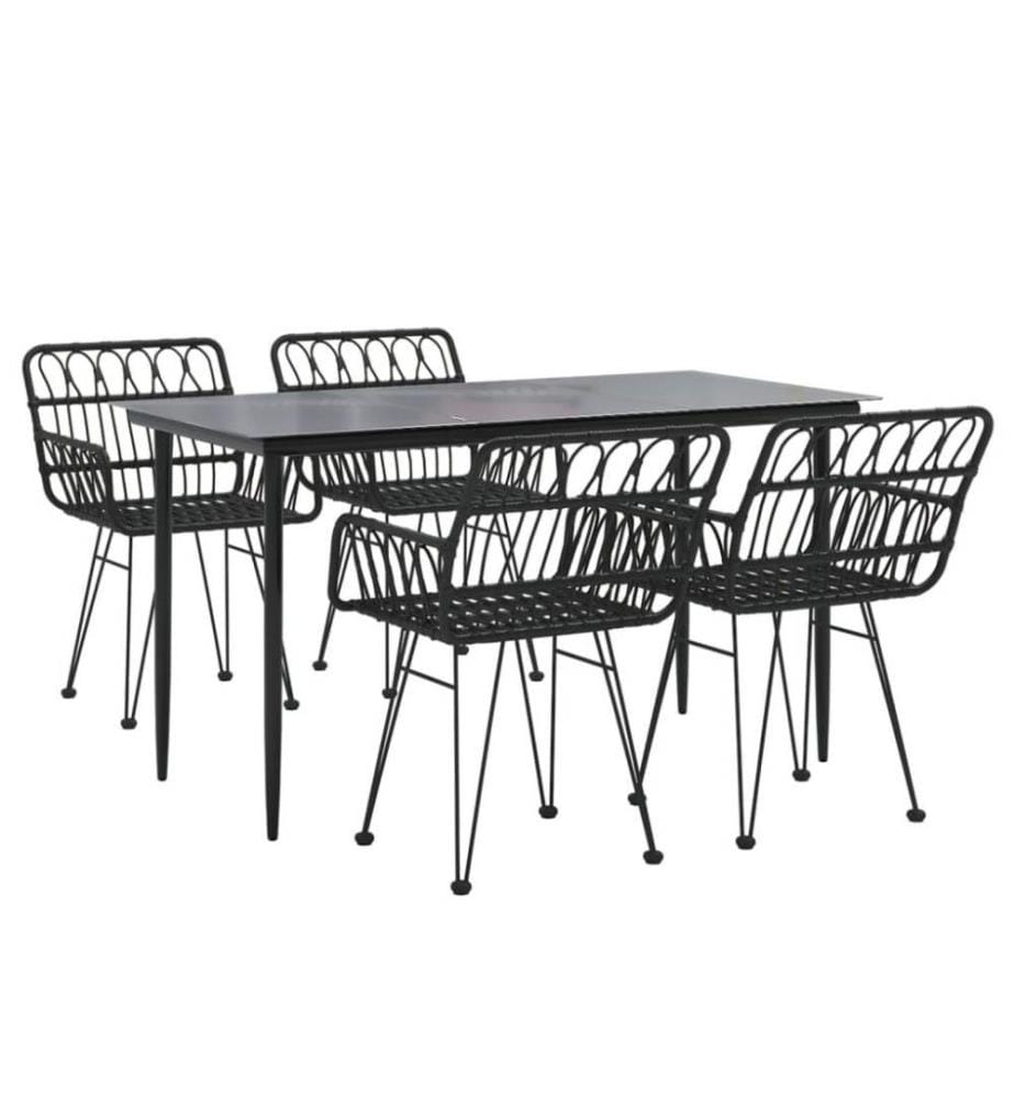 5-tlg. Garten-Essgruppe Schwarz Poly Rattan