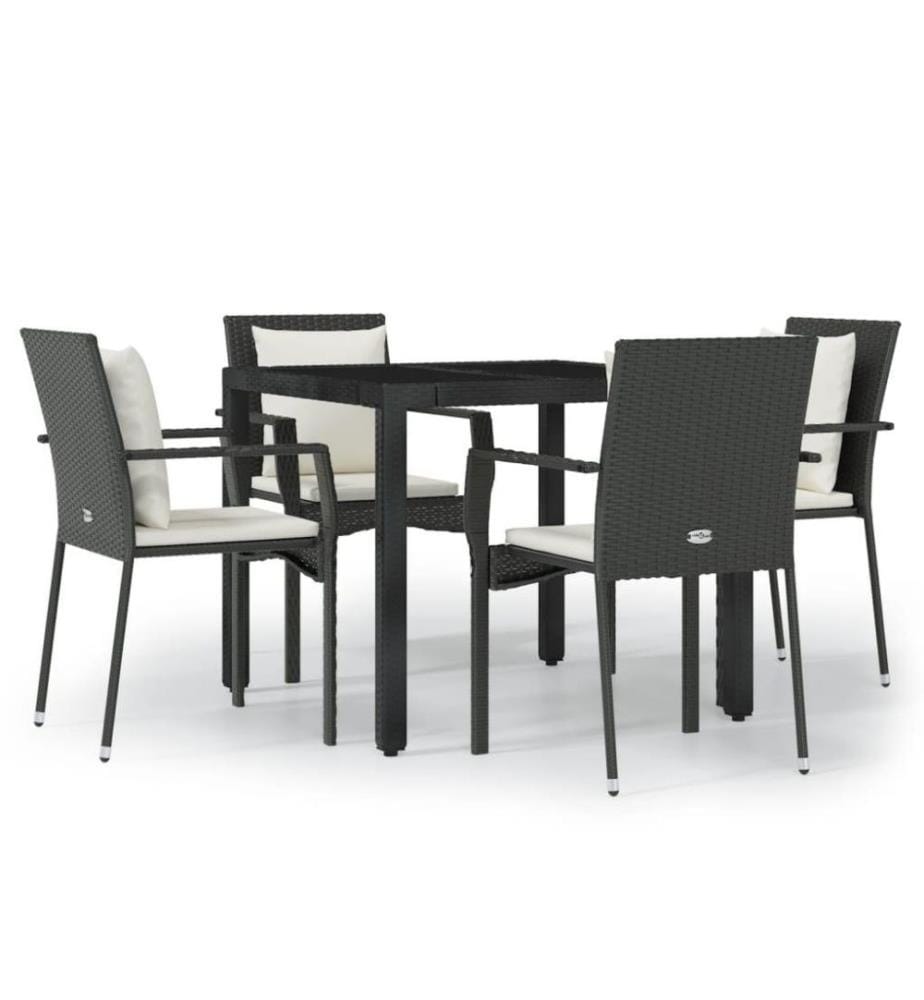 5-tlg. Garten-Essgruppe mit Kissen Schwarz Poly Rattan
