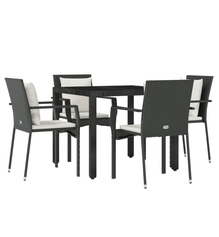 5-tlg. Garten-Essgruppe mit Kissen Schwarz Poly Rattan