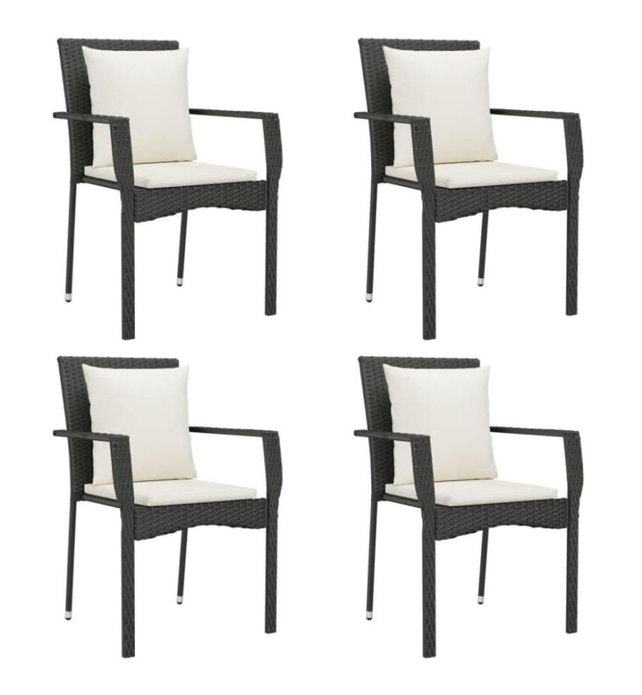 5-tlg. Garten-Essgruppe mit Kissen Schwarz Poly Rattan