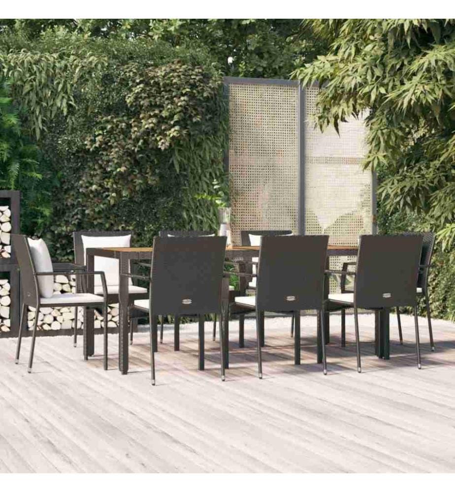 9-tlg. Garten-Essgruppe mit Kissen Schwarz Poly Rattan