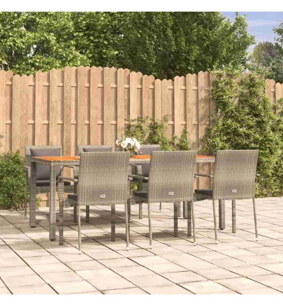 7-tlg. Garten-Essgruppe mit Kissen Grau Poly Rattan
