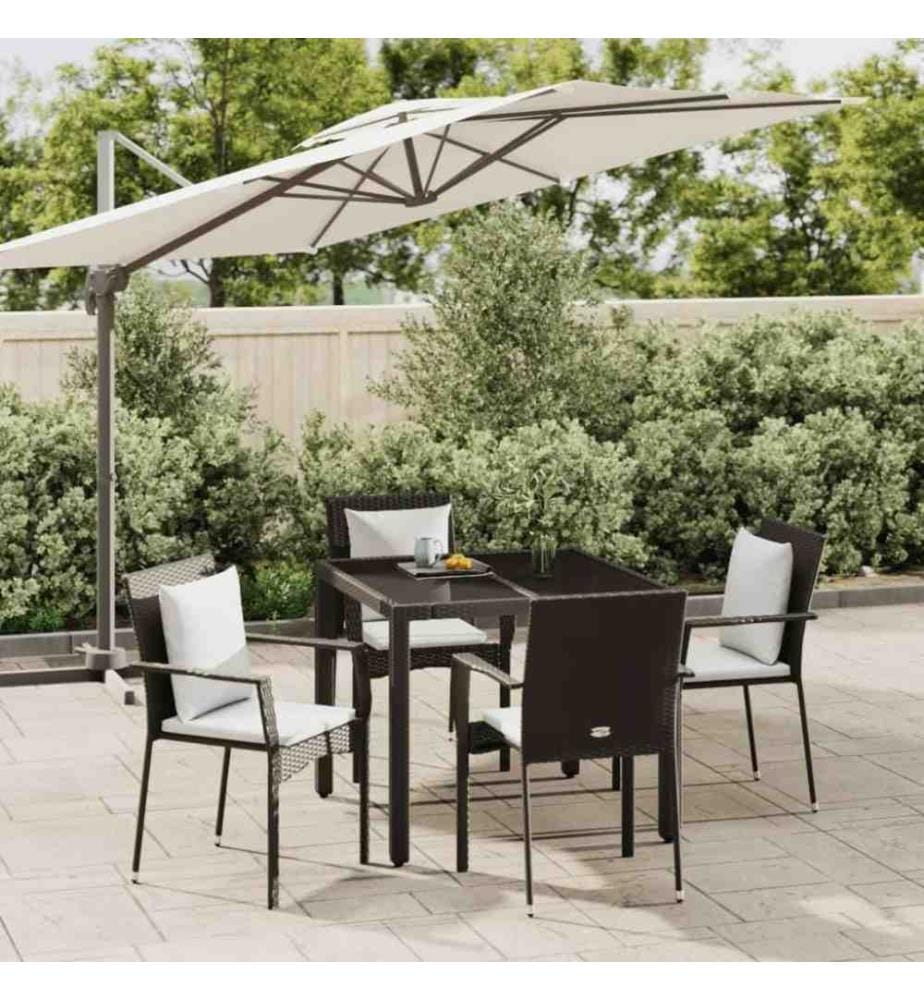 5-tlg. Garten-Essgruppe mit Kissen Schwarz Poly Rattan