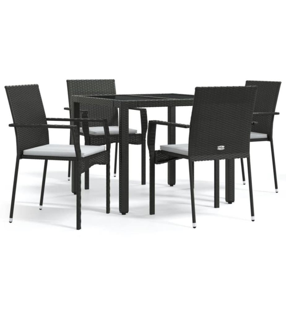 5-tlg. Garten-Essgruppe mit Kissen Schwarz Poly Rattan