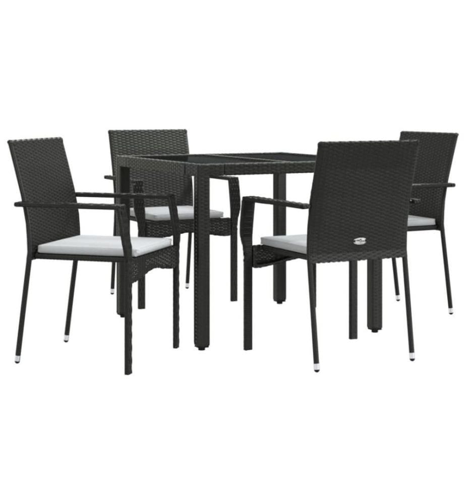 5-tlg. Garten-Essgruppe mit Kissen Schwarz Poly Rattan