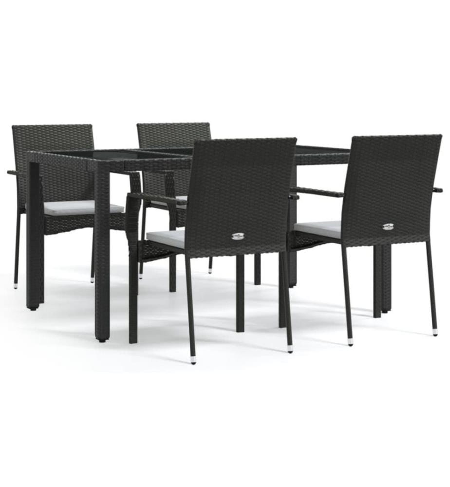 5-tlg. Garten-Essgruppe mit Kissen Schwarz Poly Rattan