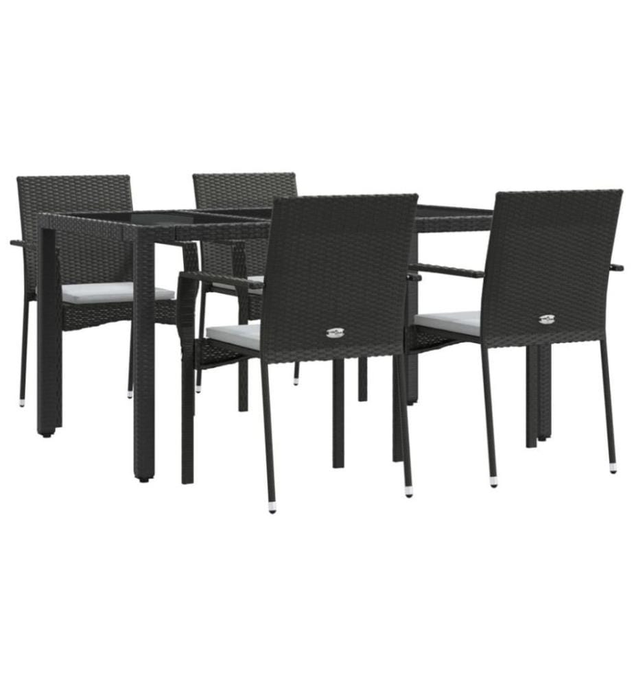 5-tlg. Garten-Essgruppe mit Kissen Schwarz Poly Rattan