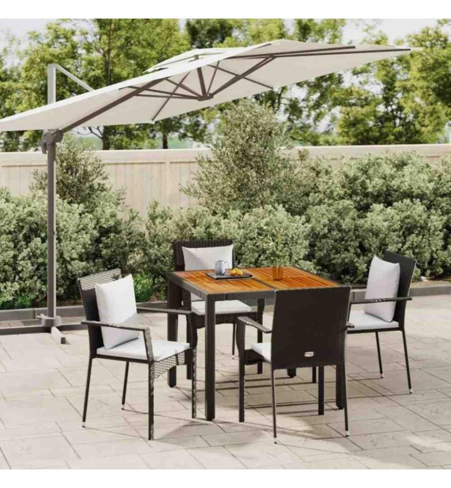 5-tlg. Garten-Essgruppe mit Kissen Schwarz Poly Rattan