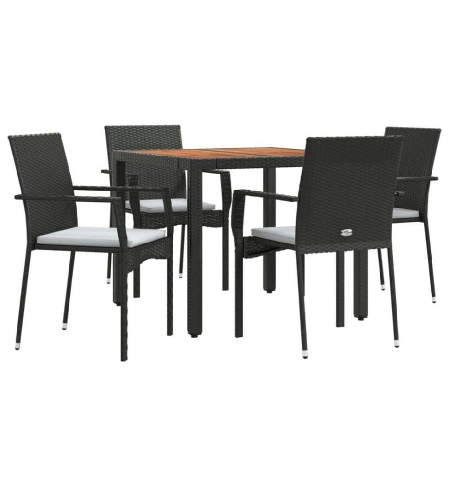 5-tlg. Garten-Essgruppe mit Kissen Schwarz Poly Rattan