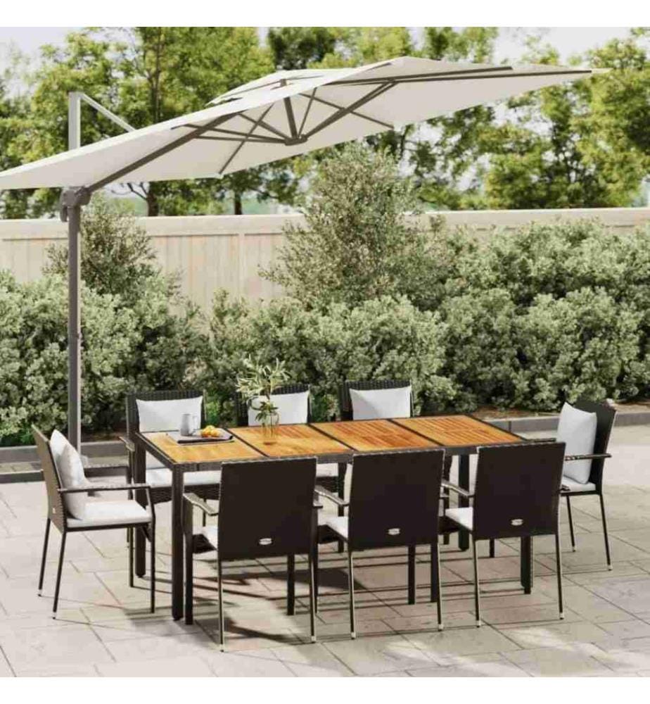 9-tlg. Garten-Essgruppe mit Kissen Schwarz Poly Rattan