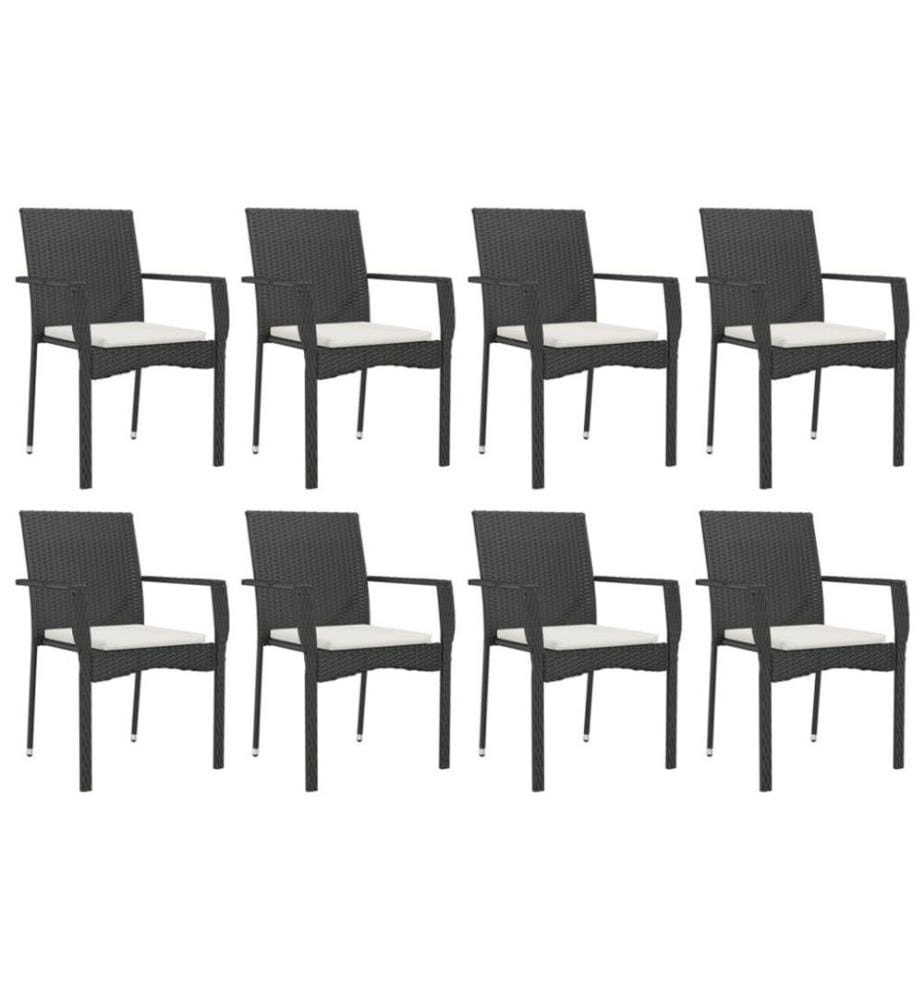 9-tlg. Garten-Essgruppe mit Kissen Schwarz Poly Rattan