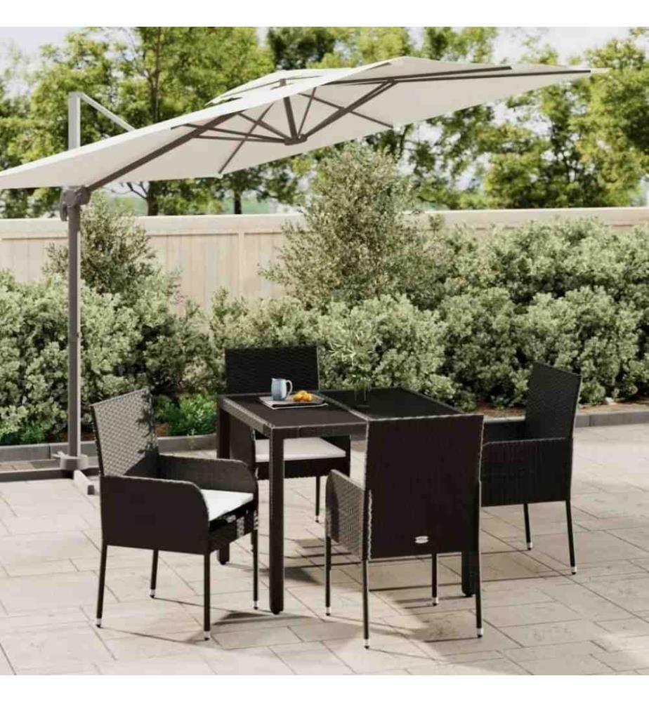 5-tlg. Garten-Essgruppe mit Kissen Schwarz Poly Rattan