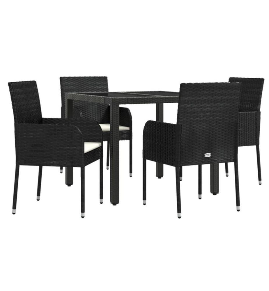5-tlg. Garten-Essgruppe mit Kissen Schwarz Poly Rattan