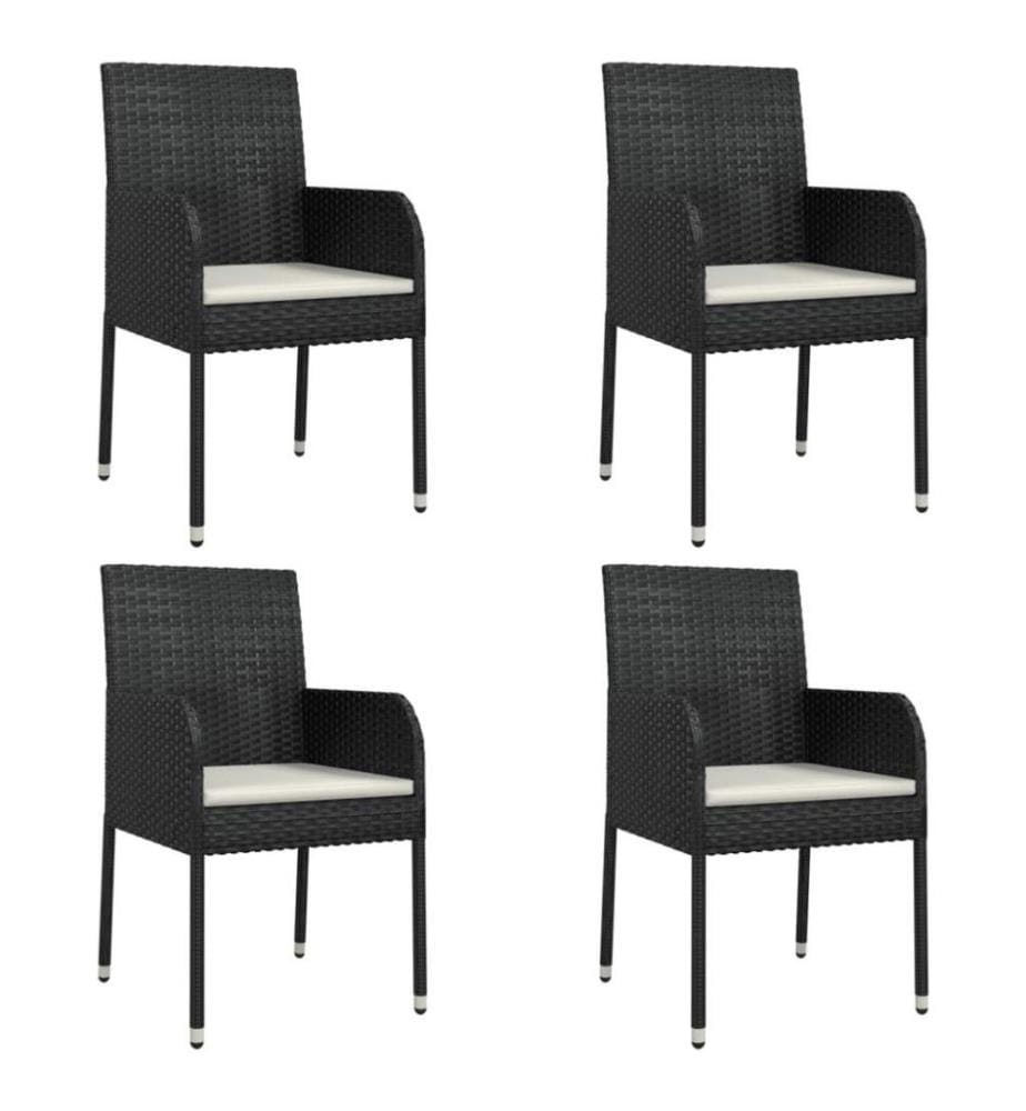 5-tlg. Garten-Essgruppe mit Kissen Schwarz Poly Rattan