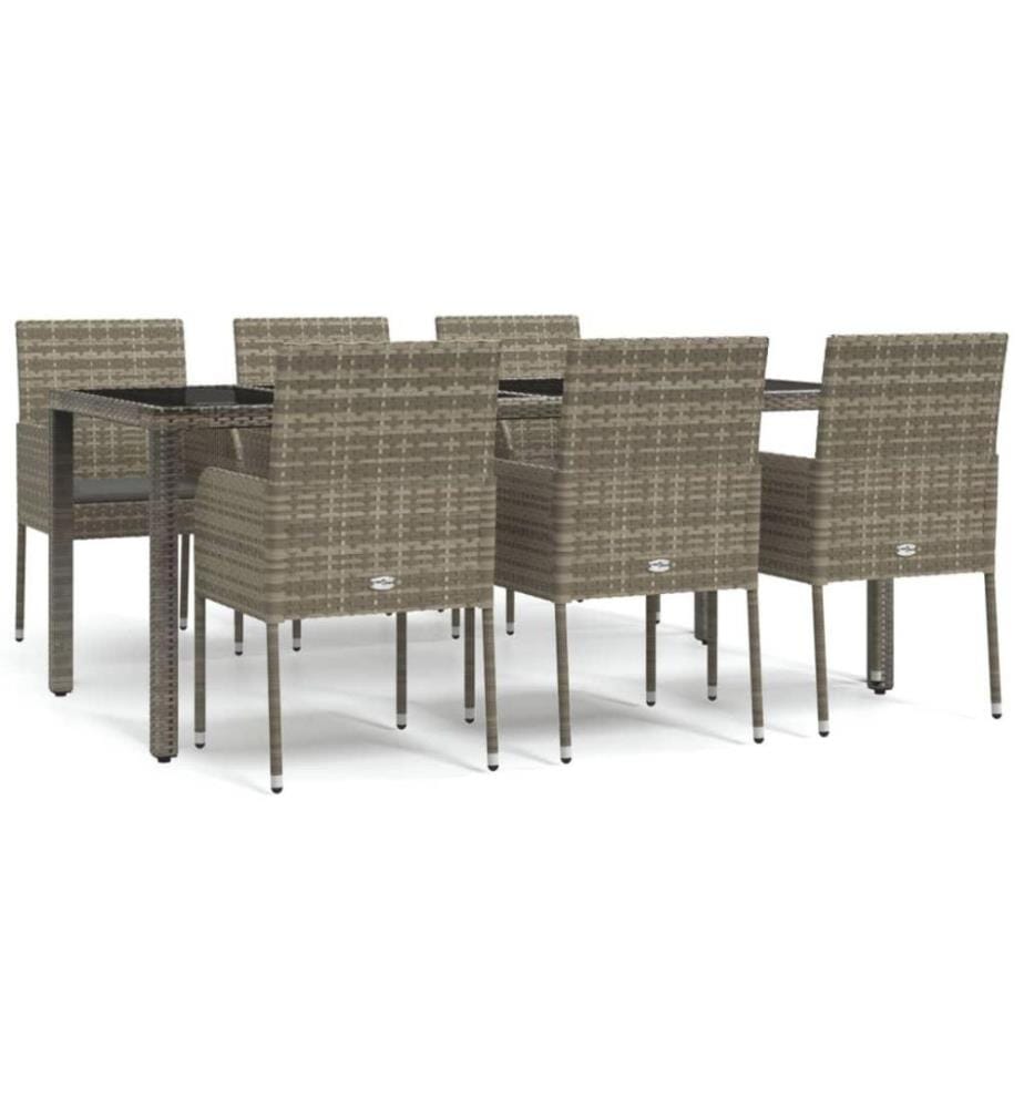7-tlg. Garten-Essgruppe mit Kissen Grau Poly Rattan