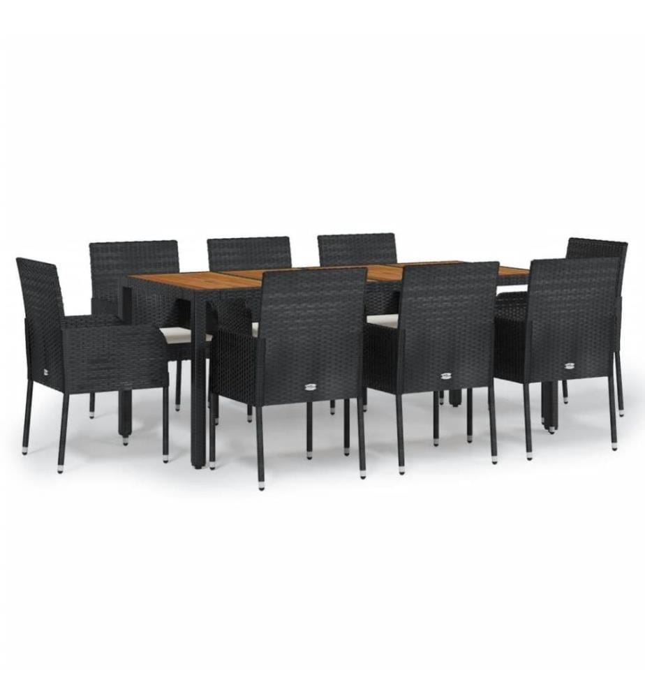 9-tlg. Garten-Essgruppe mit Kissen Schwarz Poly Rattan