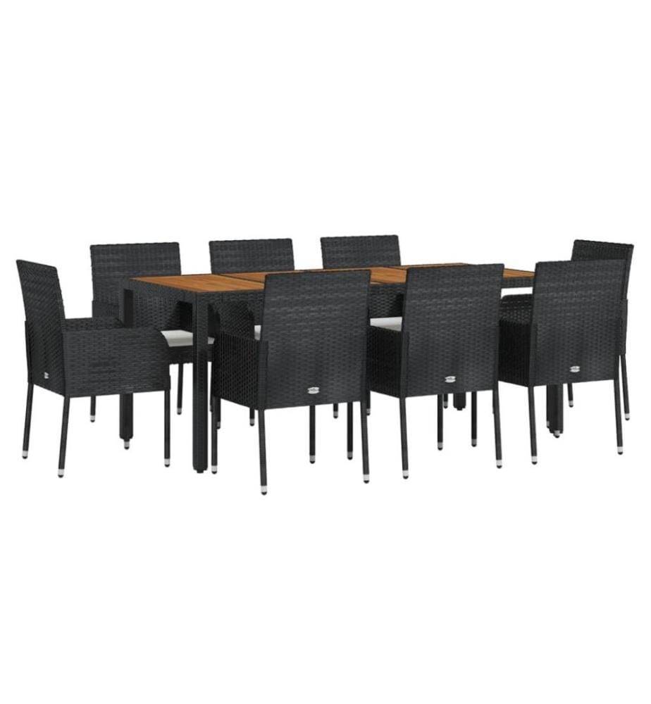 9-tlg. Garten-Essgruppe mit Kissen Schwarz Poly Rattan