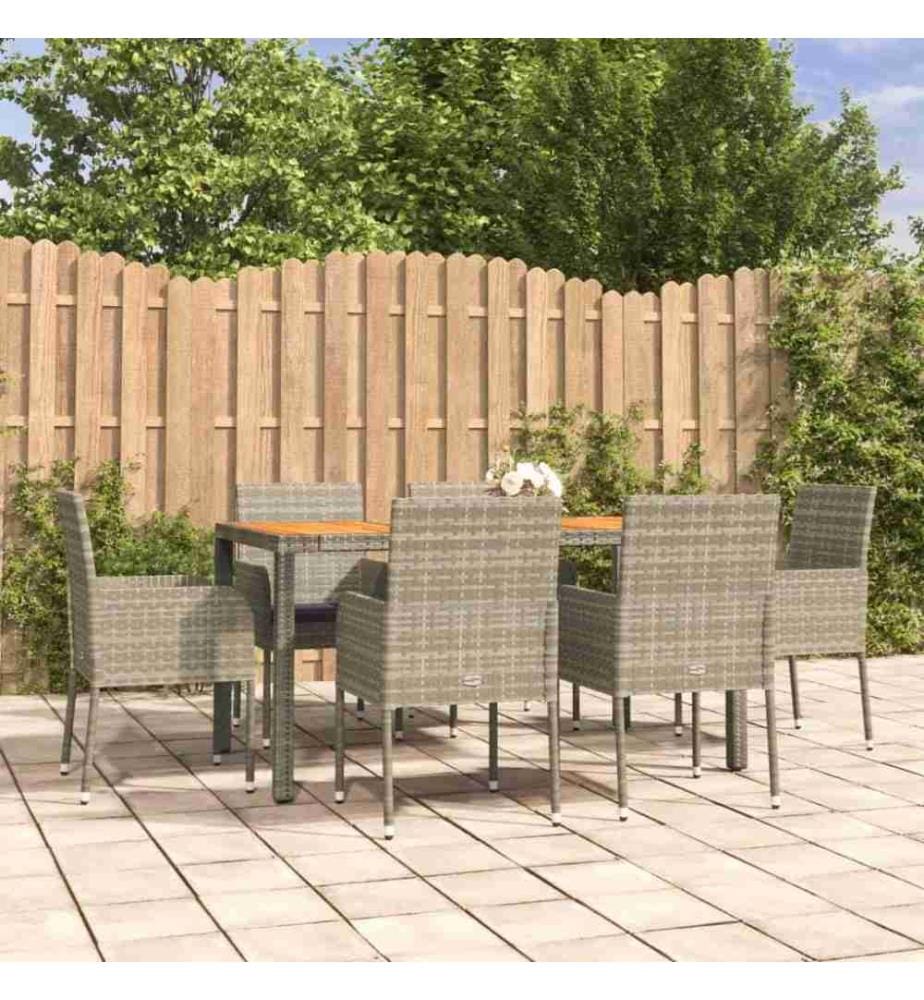 7-tlg. Garten-Essgruppe mit Kissen Grau Poly Rattan