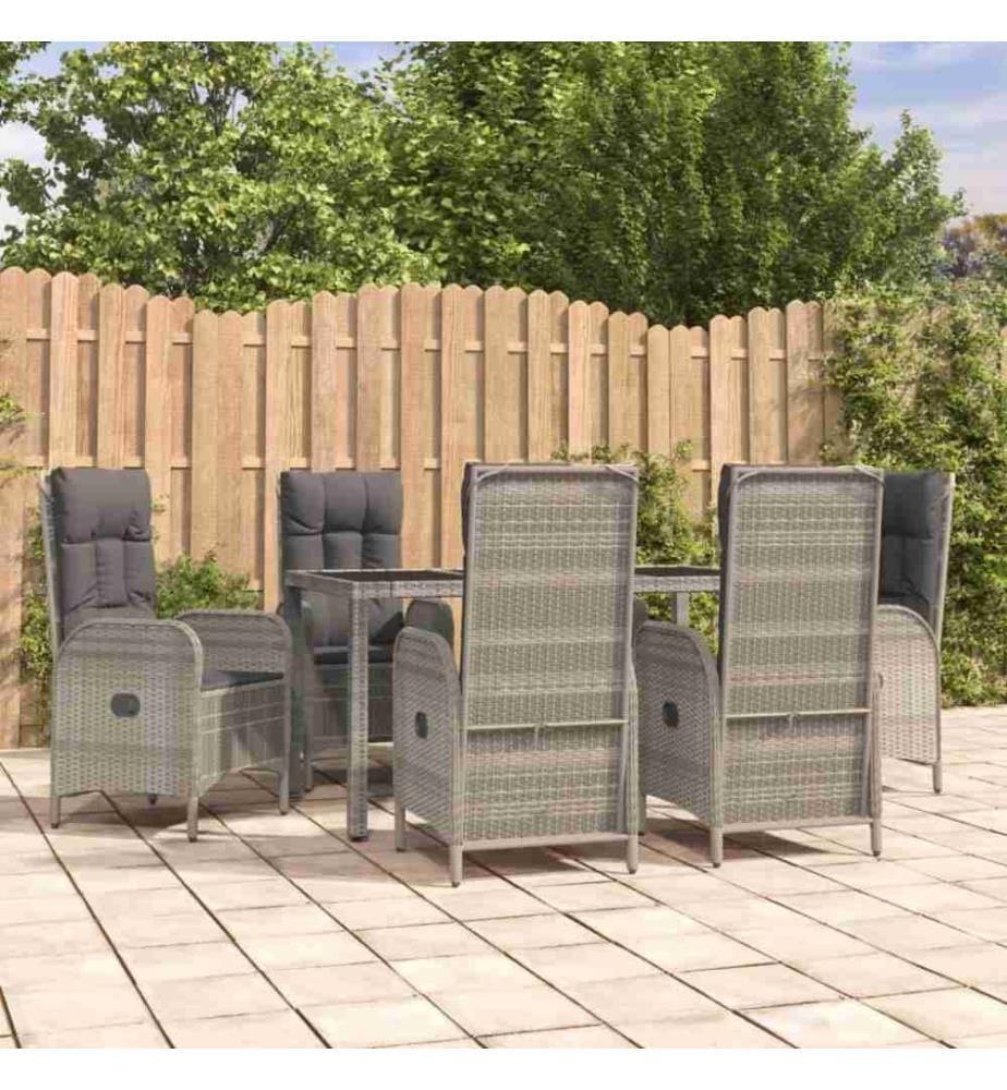 7-tlg. Garten-Essgruppe mit Kissen Grau Poly Rattan