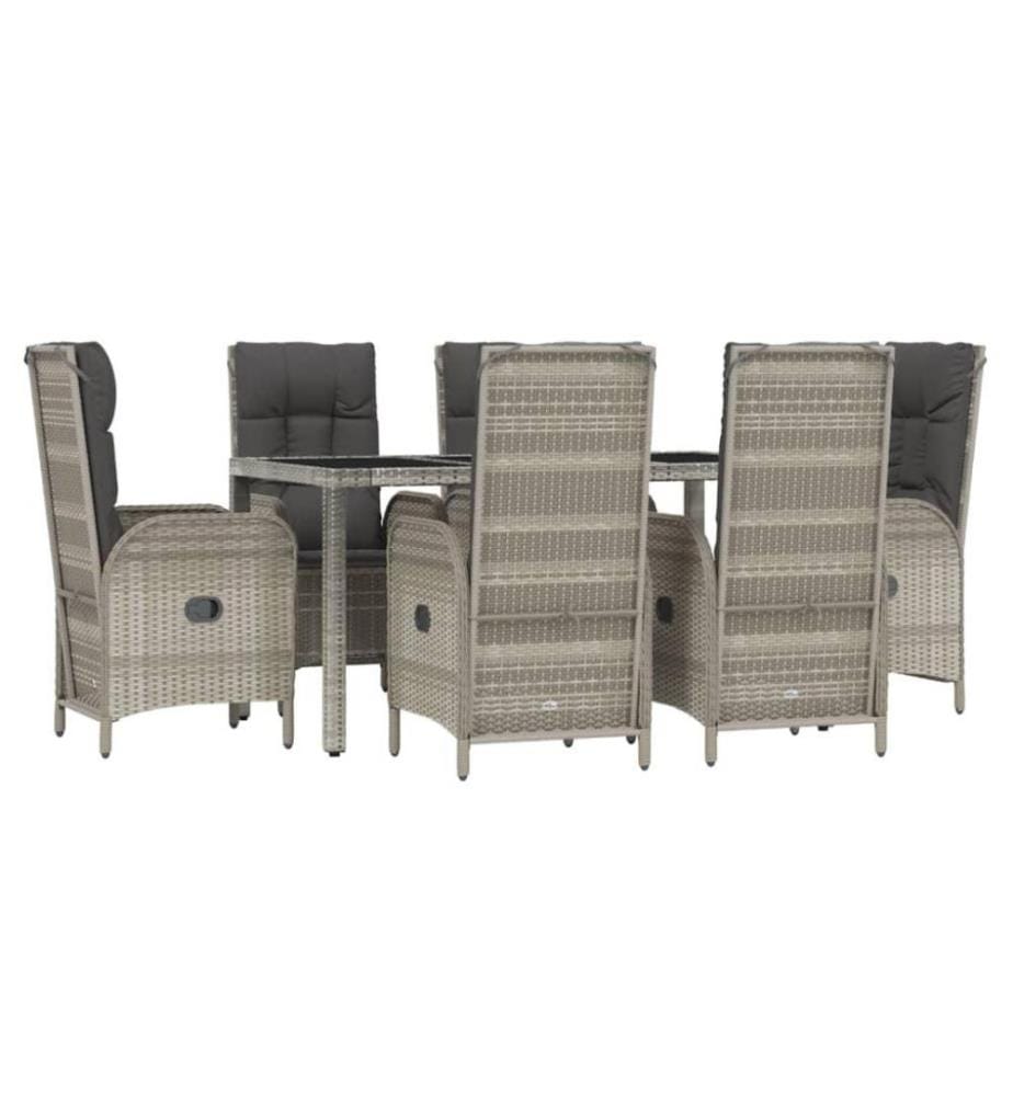 7-tlg. Garten-Essgruppe mit Kissen Grau Poly Rattan