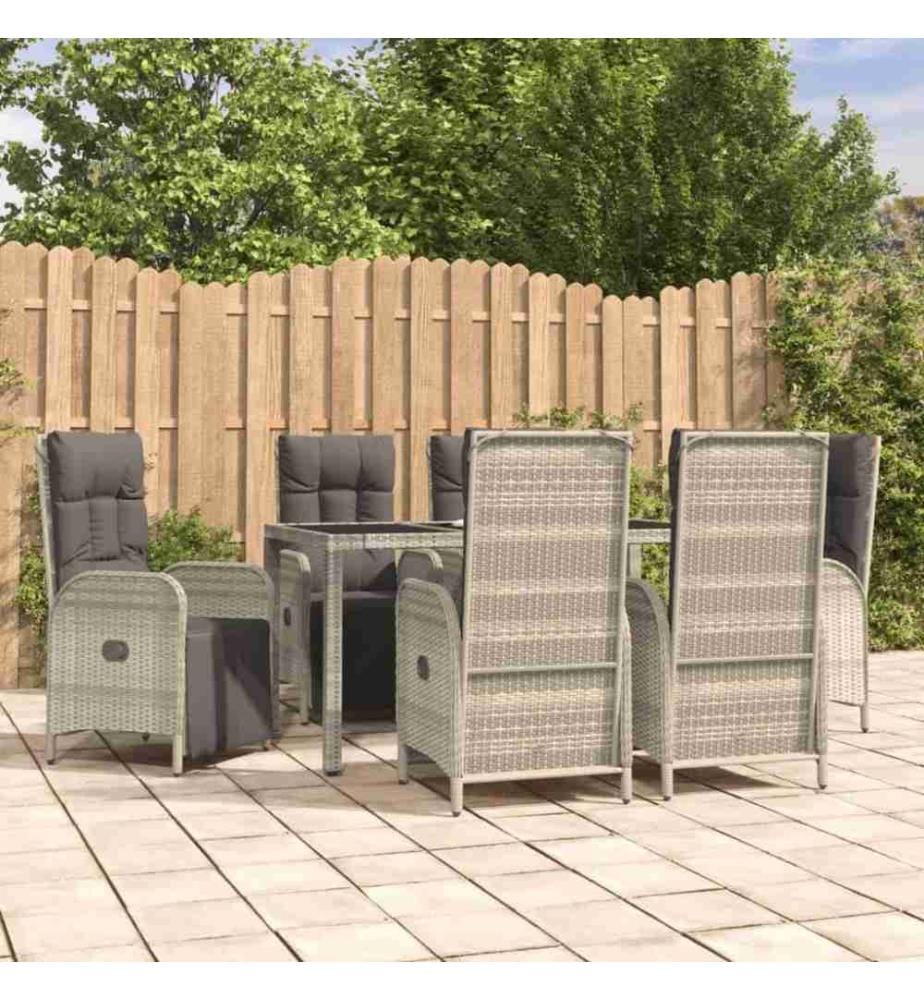 7-tlg. Garten-Essgruppe mit Kissen Grau Poly Rattan