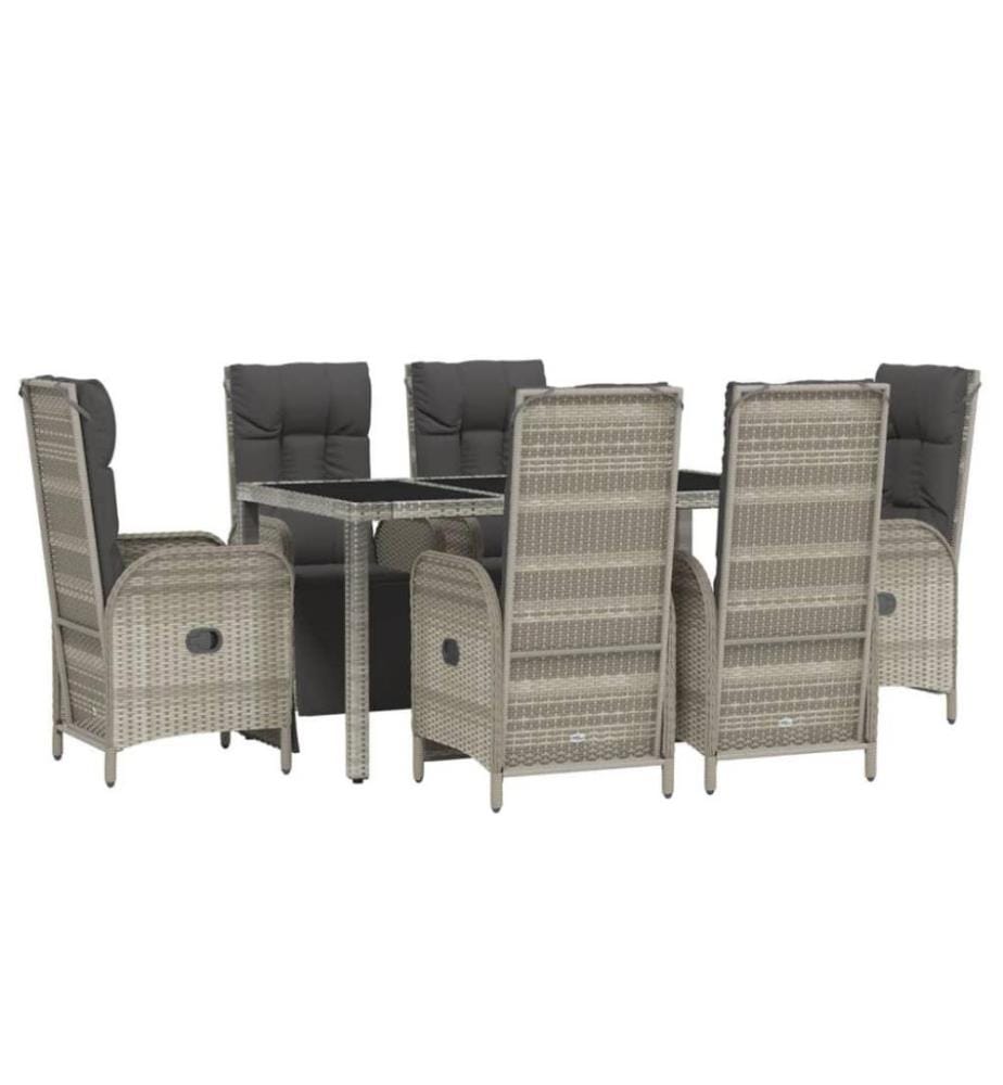 7-tlg. Garten-Essgruppe mit Kissen Grau Poly Rattan