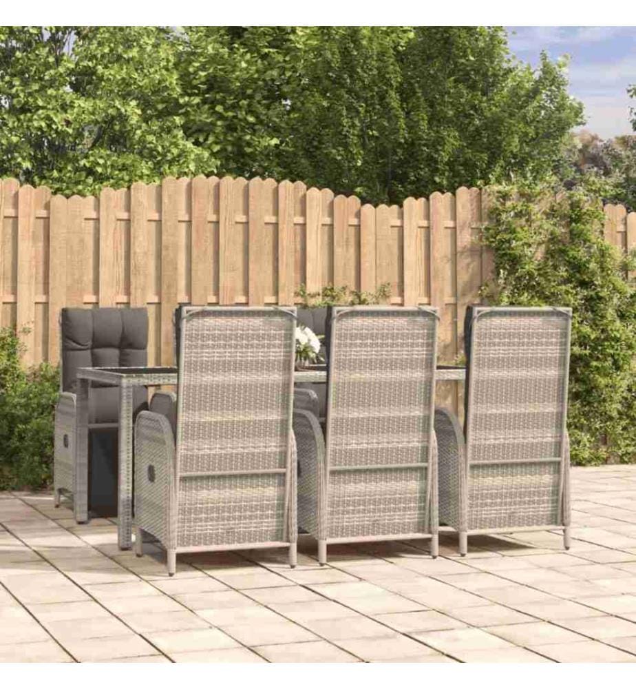 7-tlg. Garten-Essgruppe mit Kissen Grau Poly Rattan