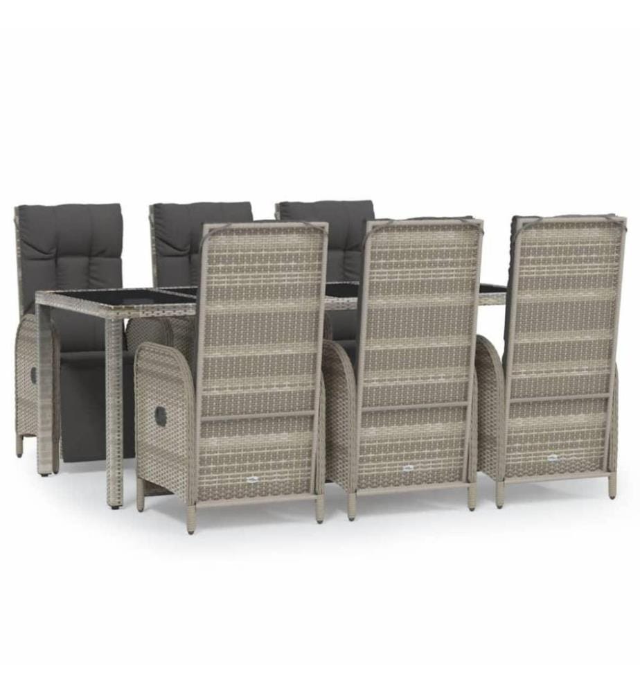 7-tlg. Garten-Essgruppe mit Kissen Grau Poly Rattan